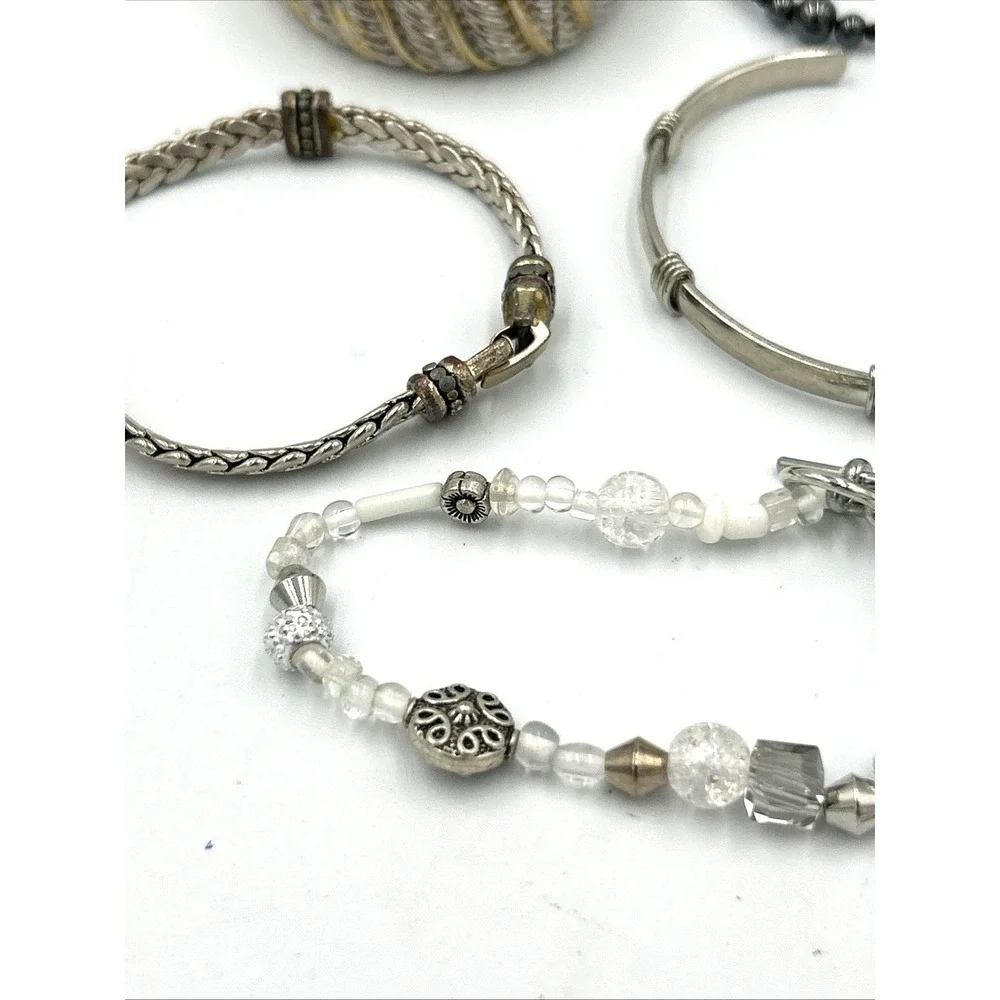 Lot of 10 bracelets Chain stretch Beaded Silver tone Several Vintage - Picture 13 of 13